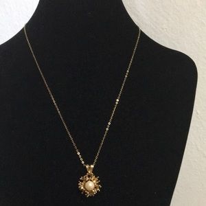 Necklace with Sea Coral Gold Pendant w/ Pearl